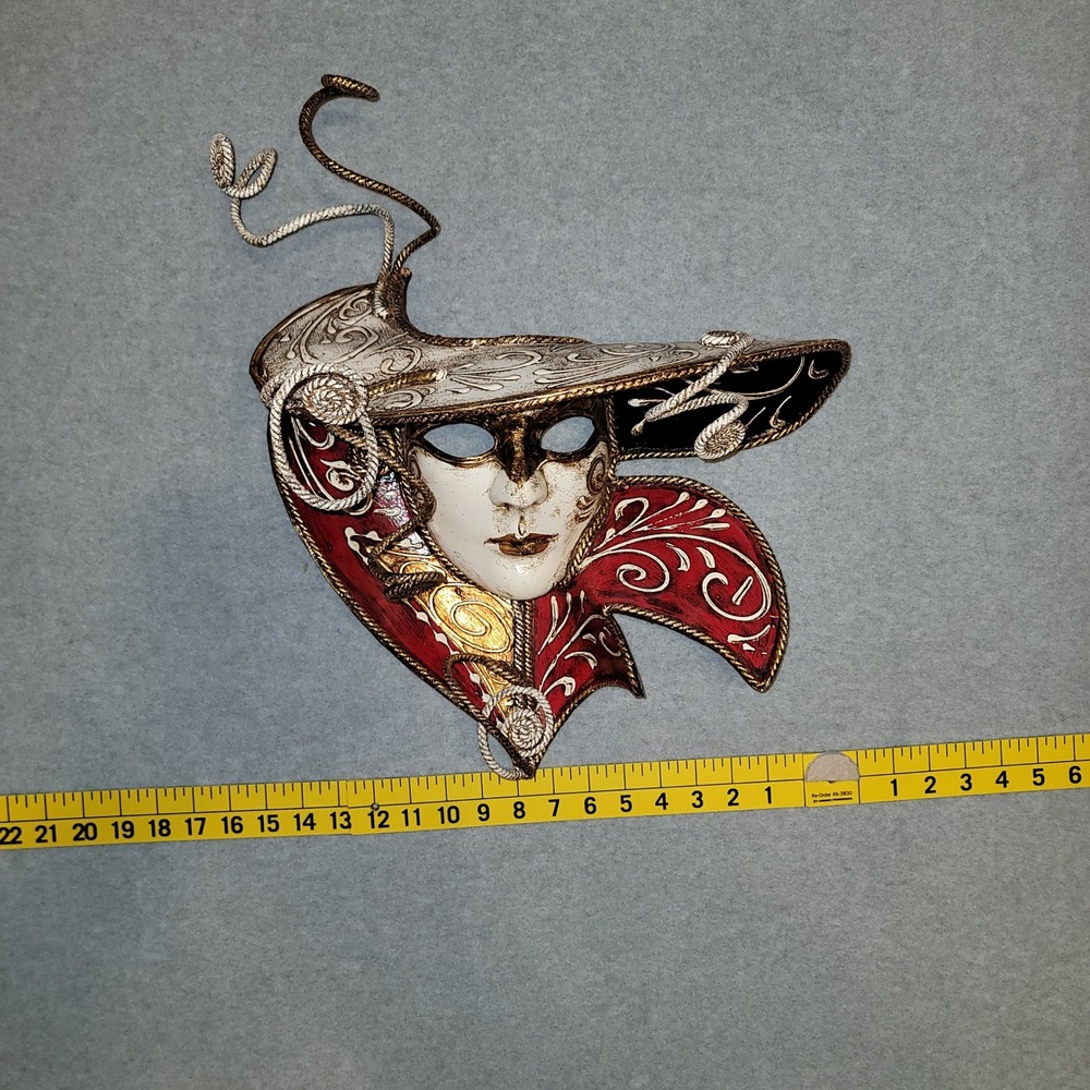 Venetian Masquerade Mask Hand Painted Gold Red Black Carnival Wall Decor - Picture 8 of 8